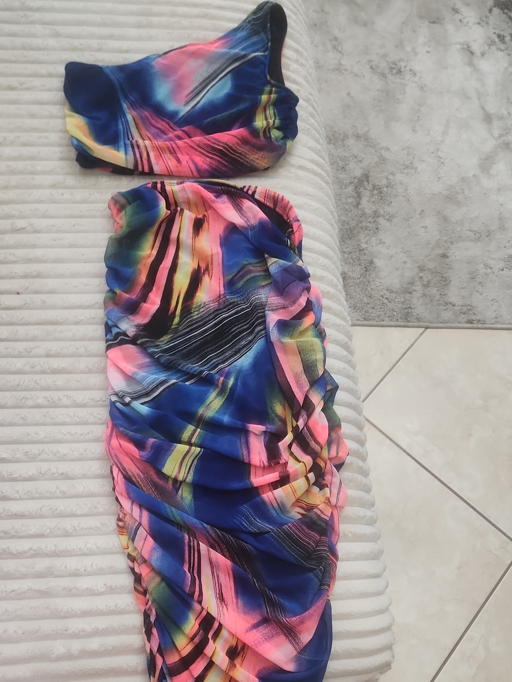 Strapless Multicolor Ruched Bodycon Dress